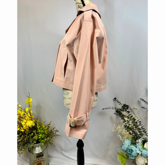 Elodie Eleanor Cropped Buckle Cuff Trench Coat Baby Pink size M - Picture 6 of 12